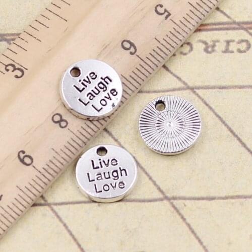 20pcs Charms Plates Live Laugh Love 12x12mm Tibetan Bronze Silver Color Pendants Antique Jewelry Making DIY Handmade Craft