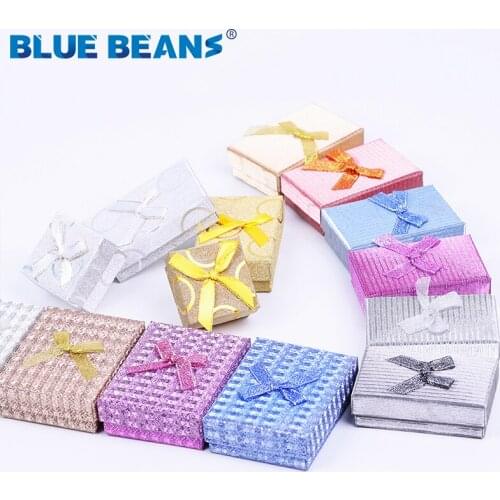 202 Square Ring For Earrings Necklace Bracelet jewelry box Shiny Rose pattern box shape Bow Paper box Engagement Gift Wholesale