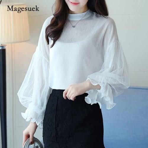 2020 Fashion Women Lace Chiffon Blouses Women Long Butterfly Sleeve Spliced Blouse Shirt Women Casual Clothing Blusas 0186