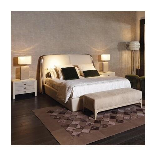 2020 modern Chinese style wooden marble solid bouble bed set with mini beautiful nightstands for bedroom