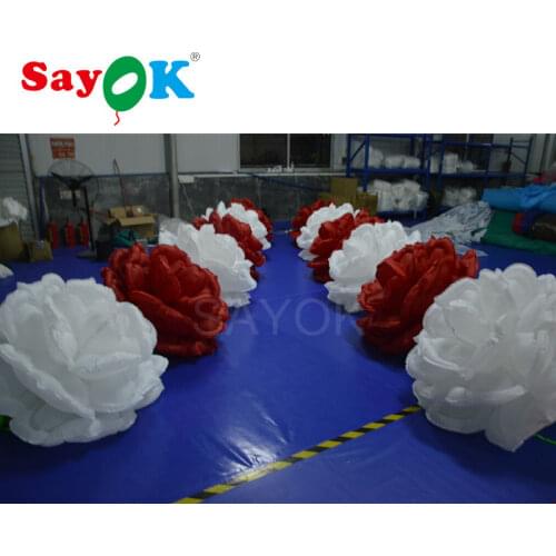 5m red and white led inflatable rose flower chain for wedding decoration with LED light free shipping
