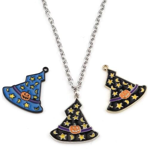 Cartoon Pumpkin Charms Halloween Witch Hat Multicolor Enamel Pendants DIY Making Necklace Women Party Jewelry 27mm x 25mm,5PCs