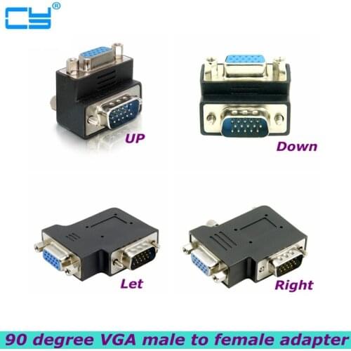 90 degree up, down, right and left right angle VGA SVGA revolution VGA 15Pin female display adapter for PC notebook TV