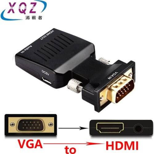 VGA to HDMI converter VGA HD15pin male to HDMI female adapter+audio usb charging VGA M/ HDMI F black
