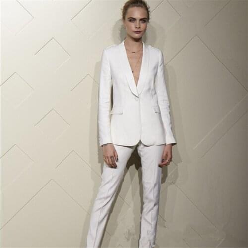 White Charming Women Work Business Pant Suits Set Female Office Casual Slim Fit 2 Piece Custom Made Suits Tailleur Femme
