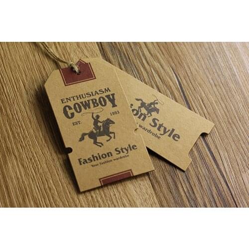 Custom logo kraft paper hang tags for jeans/Personalized brand logo hang tags printing/ sewing price tag Labels for clothing