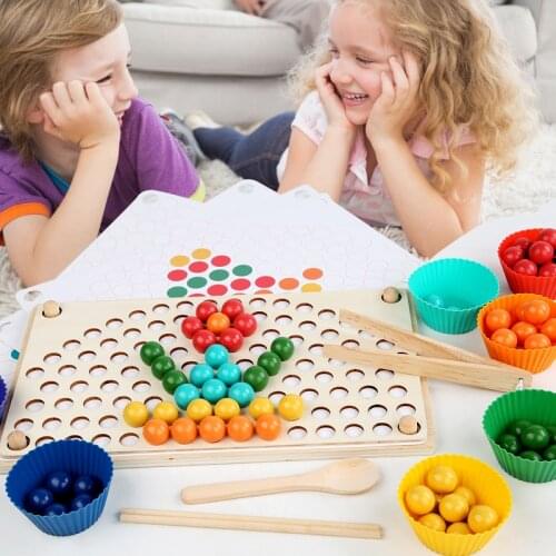 DIY Perler Beads Baby Sensory Toys Rainbow Wooden Beads Jigsaw Montessori Teaching AIDS Children Learning Educational 3d Puzzles