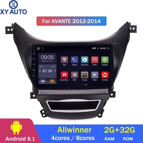 9 inch 2.5D IPS HD multi-touch screen Android8.1 2G RAM 32G ROM NAVI For Hyundai Elantra Avante 2012-2014 with BT USB WIFI SWC