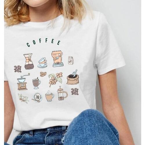 Kuakuayu HJN Coffee Icons Print T Shirt Summer Casual O-neck Plus Size Women T-Shirts Cute Short Sleeve Coffee Lover Gift Tees