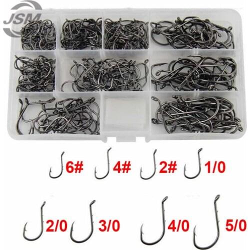 JSM 300pcs 8299 High Carbon Steel Fishing Hook Two Slices Sliced Shank Octopus Beak Baitholder Barbed Bait Fishhook Set With Box