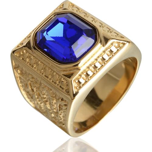 Keisha Lena Gold Plated Titanium Steel Inlay Red Blue Square Stone Men Ring Australian Gem Zirconia Wedding Ring Christmas Gift