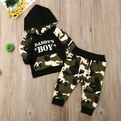2020 Toddler Kids Baby Boy Clothes Print Long Sleeve Outfits Sets Hooded Tops+ Pants Camo Tops