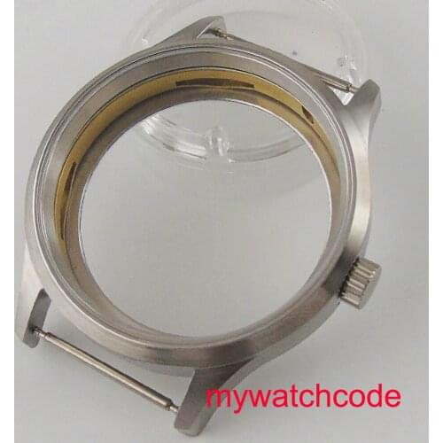 Brushed 43mm 316L stainless steel watch case sapphire glass fit ETA 6497 6498 hand winding movement