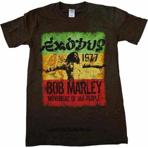 Mens Brown T-Shirt Classic Cotton Bob Marley - Movement - Official Men Round Collar Short Sleeve Top Tee T Shirt Plus Size