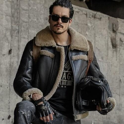 Mens Fur Coat B3 Sheepskin Outwear Mens Shearling Coat Men Aviator Jacket Pilot Jacket