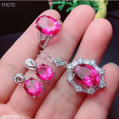 KJJEAXCMY fine jewelry natural pink topaz 925 sterling silver women pendant necklace earrings ring set support test fashion