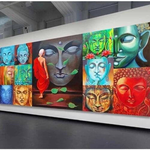 Custom hand-painted murals wallpaper Color Buddha head 3D wallpaper Bedroom porch setting wall decoration Religion Art Panting