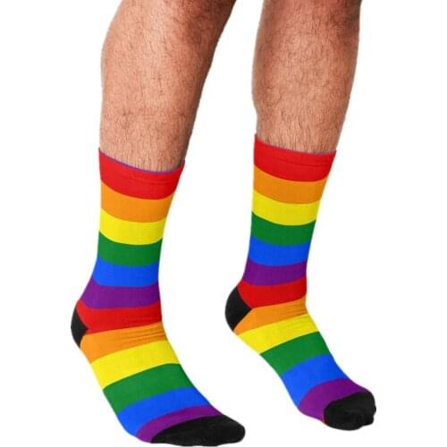 Men Socks harajuku Gay Pride Rainbow Flag Printed Happy hip hop Novelty personality Skateboard Crew Casual Crazy Funny Socks