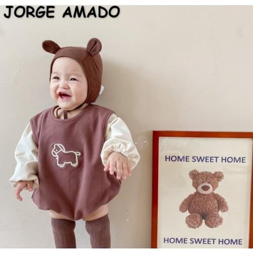 2021 New Autumn Baby Girls Bodysuits Cartoon Dog Long Sleeve Jumpsuit+solid Color Tights Stockings Baby Clothing 0-2 Years E1021