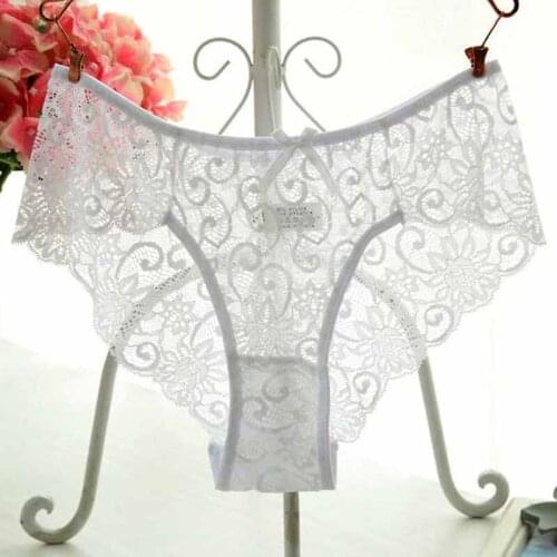 New Sexy Mid-Waist Women Solid Color Panties Nylon Hot Sale High-Quality Lace Flower Ladies Briefs Comfortable