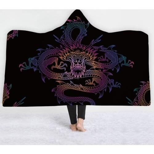Cool Dragon Hooded Blanket Winter Coral Fleece Hoodie Blanket Super Soft Travel Indoor Outdoor Cloak Warm Throw Blankets