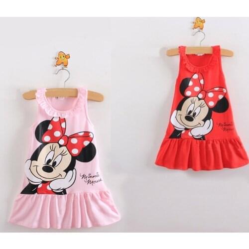 Disney Girls Clothes Minnie Dress Mickey Baby Girl Clothes Pink Red Children Clothing Sets Cheap Summer Kids Clothing A-Line