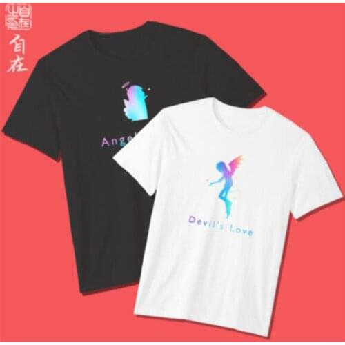 Original Design Devils Love Gradient Short-Sleeve Summer T-shirt Men and Women Cartoon Cute Couples