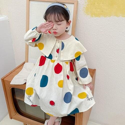 Autumn Girls' Princess Dress New ChildrenS Long Sleeve Clothes Little Kids Spring Fashion Personality Big Lapel Polka Dot Dress