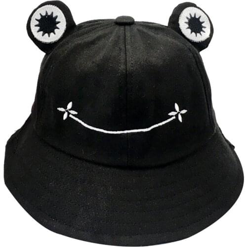 Bucket Hat Summer Fisherman Hat Women Outdoor Cotton Cute Travel Hat Frog Design PR Sale
