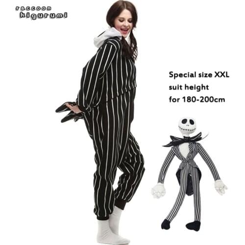 Extra Large180--200cm Unisex Animal Onesie Fleece Boy Winter Christmas Cosplay Nightmare Jack Pajama Raccoon Kigurumi Adult