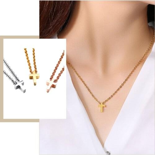Simple Stainless Steel Cross Pendant Necklaces for Women Jewelry Religious Prayer Gifts for Her