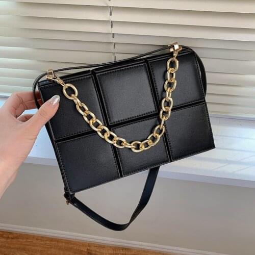 Luxury Womens Shoulder Bags Weave Leather Flap Bag for Women 2020 New Brand Designer Handbags Thick Chain Crossbody Bags Female