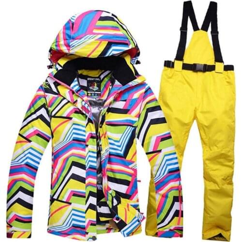 The Cheapest ladies winter professional Ski wear zebra ski suit set waterproof and windproof outdoor sports jacket and bib pants