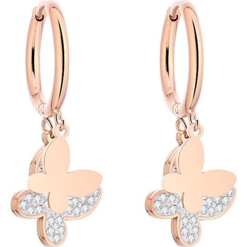 Stainless Steel Crystal Hoop Earrings For Woman Butterfly High Quality Simple Fashion Jewelry Birthday Gift New 2021