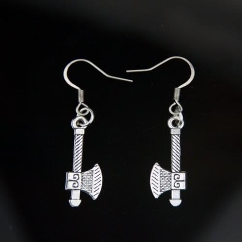 Viking Axe Earrings, Ornate Dane Battle Axe Charms, Viking Pendants, Wire Hooks, Steel Mens Jewellery / Unisex