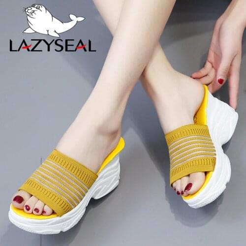 LazySeal Cotton Fabric Platform Slippers Woman Slides Fashion Gingham Thick Bottom Women Wedge Shoes Non-slip Ladies Flip Flops