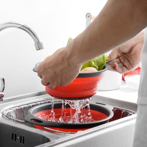 Silicone Foldable Drainer Vegetable Washing Food Storage Baskets Kitchen Accessories Collapsible Strainer Basket Cleaning Tool