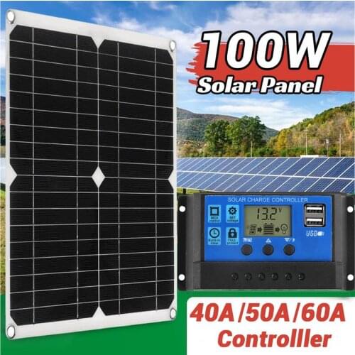 Solar Panel 100W 18V Dual USB Solar Panel Battery Charger Controller Camping Hiking Monocrystalline Solar Cell Boat Car Home