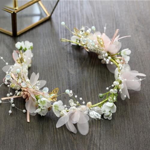 Bride Wedding Hair Ornament Flower Tiara, Braided Hair Vine Pearl Tiara Girls Hair Ornament Bracelet