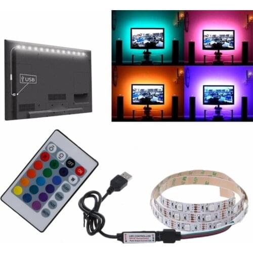 LED TV Backlight USB LED Strip Light TV Background Lights Home Theater RGB Lighting Decoration with Remote Control 0.5M/1M/2M