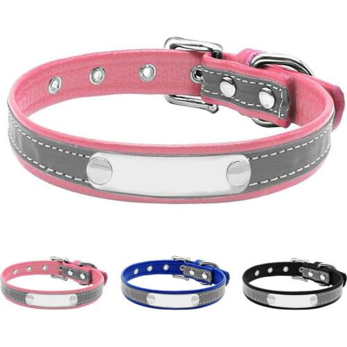 Reflective Leather Dog Collar Tag Girl Boy Cat Kitten Puppy Collars Small Medium Adjustable