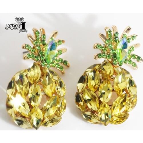 YaYi Jewelry Pineapple Dangle Crystal Ancient Gold Color Wear Ear Band Tassel Wedding Stud Drop Hoop Clip Earrings For Woman