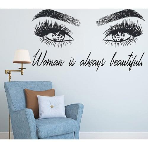 Woman Make Up Wall Sticker Eye Eyelashes Wall Decal Lashes Extensions Beauty Shop Decor Eyebrows Brows Mural Beauty Gift
