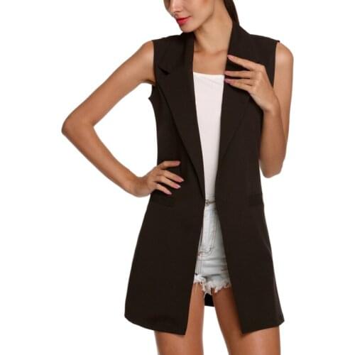 Women Outwear Vests OL Style Sleeveless Lapel Coat Simple Casual Wild Solid Color Long Jacket Cardigan With Pocket