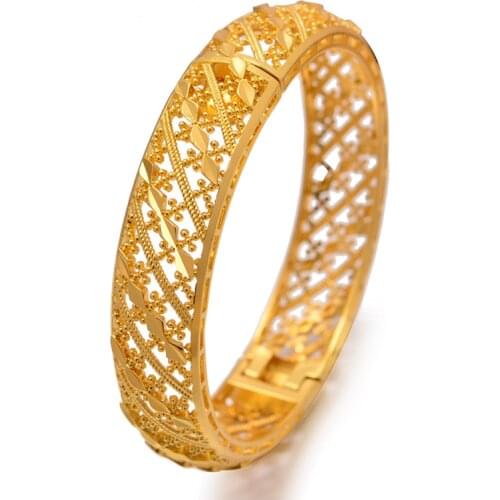 24 K 1Pcs Dubai Ethiopian Ethnic Jewelry Gold Color Bracelet Bangles For Women Girl Wedding Bride Bracelet Bangles Jewelry