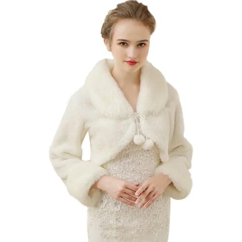 Winter Plush White Shawl Wedding Bridal Dress Imitation Fur Shawl Bridesmaid Vest Long Sleeve Shawls Wraps