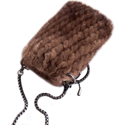 100% Mink Fur Woven Bag Fashion Phone Bag Messenger Bag Full Of Personality