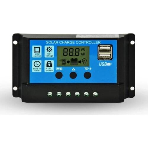 12V/24V 10A 20A 30A PWM Solar Charge Controller with LCD Dual USB 5V Output Solar Cell Panel Charger Regulator PV