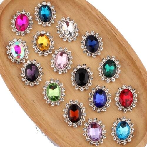 120PCS 22*27MM Newborn Chic High Quality Shiny Silver Flatback Rhinestone Buttons For Headbands Flowers Centers Accesorries