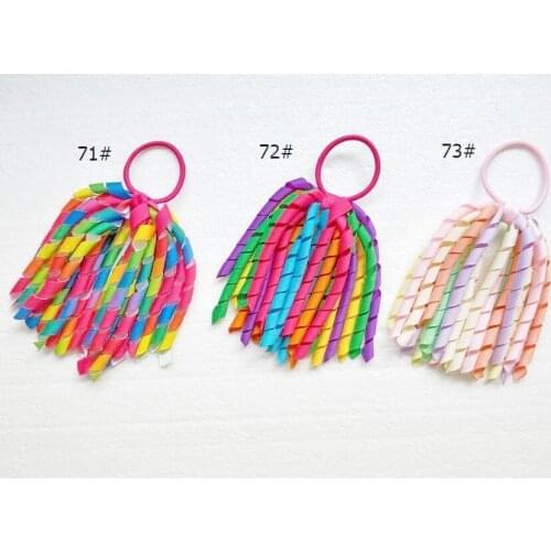 18pcs Girl 5" korker Ponytail holder rainbow hair accessories corker Curly tassel ribbons streamers hair flower elastic PD002